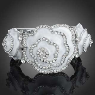 ARINNA milky white flower enamel fashion bangle Bracelet WGP Swarovski 