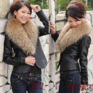 FJ7 new Real fox fur collar real leather blazer jacket  