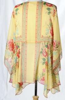Coldwater Creek Yellow Tie Front Floral Tunic Shirt Blouse Bohemian 