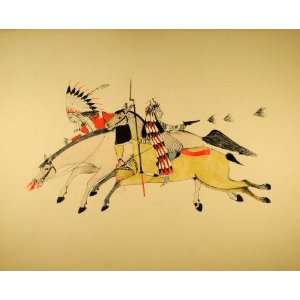   Wounded Horse Battle Bayonet   Hand Painted Lithograph