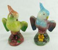 Set 2 Ceramic Bird Parakeet Cockatiel Figurines Figure  