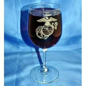  Custom Etched USMC Emblem on 13 Oz. White Wine Glass Set 
