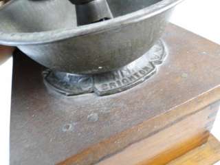 Antique Primitive Lap Coffee Grinder L&S Brighton Cast Iron Wood Old 