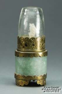   Jadeite Jade Archer s Ring Miniature Oil Lamp, Gilt Metal Mounts