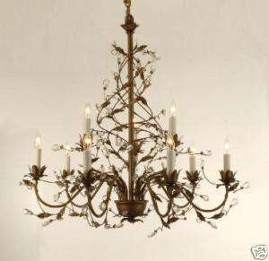 LIGHT WROUGHT IRON CRYSTAL CHANDELIER  
