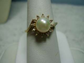 Nice 14K Yellow Gold Pearl and Diamond Ring  