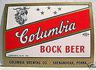 columbia bock beer bottle label shenandoah pa 