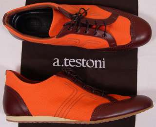 TESTONI SHOES $395 BROWN LEATHER/CANVAS LOW PROFILE TRAINERS 12 45e 