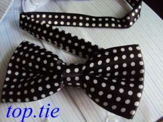 100% Silk Polka Dots Men Bow Tie Black White R30  