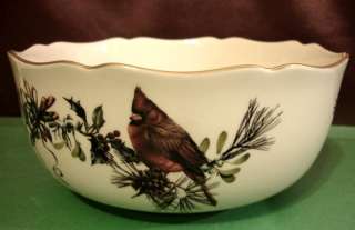 Lenox Winter Greetings Serving Bowl Birds Motif & Scalloped Edge New 