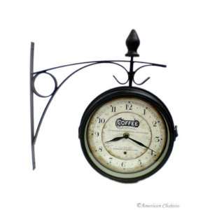 Double 2 Sided French Bistro Kitchen Coffee Train Clock