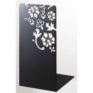  Kirie   A Pair of Black Metal Bookends with Flower Cutout 