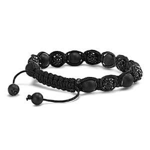  Onyx & Black String w/ Black Rhinestone Beads Shamballa Bracelet 6MM