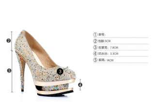   Ladies Rhinestones Platform Stiletto Heels Womens Shoes 3 6  