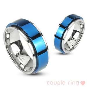 316L Stainless 2 Tone Double Layered Ring with Blue IP Spinning Center 