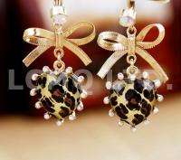   Fashion Hot Cute Gold Bow Knot Leopard Heart Dangle Earrings 0088