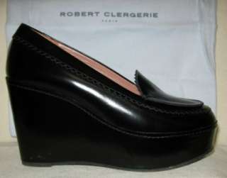 ROBERT CLERGERIE UrsuleBlack Platform Wedge Loafer Shoes Sz 37/7 US 