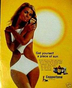 1969 Coppertone Sun Tan Lotion Sexy Women Swim Suit AD  
