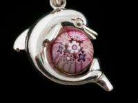 Sterling Silver PINK Dolphin Millefiori glass pendant  