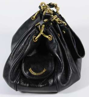 Juicy Couture Black Leather Satchel Handbag Shoulder Bag Bucket Purse 