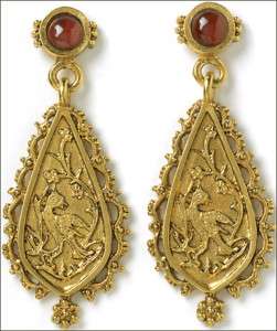 East Indian Dangle Earrings, Garnet 24K Gold Plated  