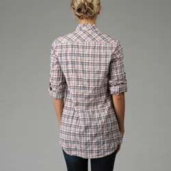 Cielo Womens Sky Pink Plaid Button front Shirt  