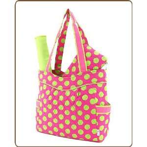   Quilted Large Polka Dots 3Pc End Pockets Diaper Bag Fuchsia/Lime Baby