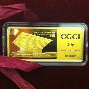 Shanghai China Expo 2010. 20 Grams Fine Gold Bar  