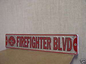 Firefighter Blvd Metal Embossed Street Sign  