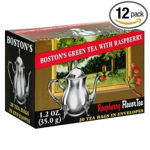 Boston Tea Green Tea with Raspberry, 20 Tea Bag Box (Pack of 12 