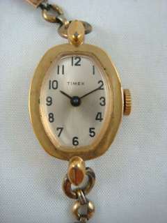 Vintage Timex Ladies Gold Tone Bezel Chain Band Wrist Watch  