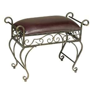    Iron Scroll Faux Leather Upholstered Bench
