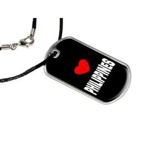 Philippines Love   Military Dog Tag Black Satin Cord Necklace