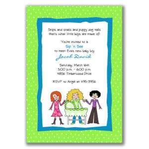 Sip and See Invitations Blue Green Baby Shower Boys  