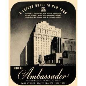  1940 Ad Ambassador Hotel Park Avenue New York Atkinson 