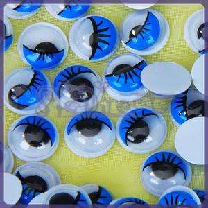 Lovely Plastic Movable Wiggly Eyes W/ Eyelash 8mm Blue  