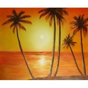 Tropical Sunset in Hawaii   Handpainted oil painting on canvas   24 