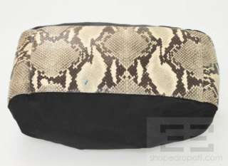   Black Nylon & Beige Snake Embossed Drawstring Shoulder Bag  