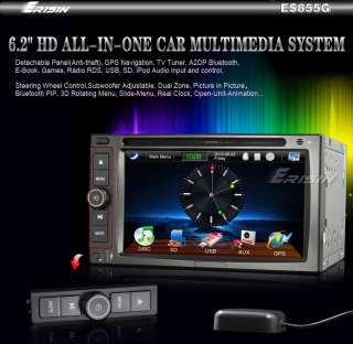 ES855US 6.2 2 Din Detachable HD Car DVD Player GPS TV IPOD PiP SWC 3D 