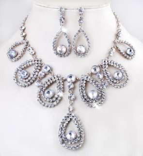 23961 White Drops Rhinestone Crystal Bead Bridal Wedding Necklace 