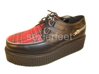 Platform Black LeatherRed Plaid Creeper Shoes. Color Black Le Red 
