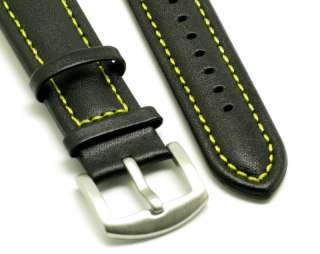 20mm Black/Yellow leather watch Band for Citizen Seiko  