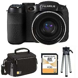 FinePix S2950 14MP Black Digital Camera with Mini Tripod, Large Case 