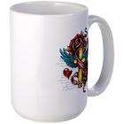   Inc Stein (Glass Drink Mug Cup) Roses Cross Hearts And Angel Wings