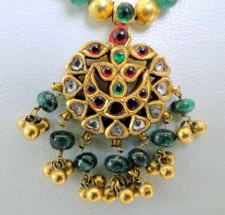 antique 22 K gold diamond necklace kundan emerald  