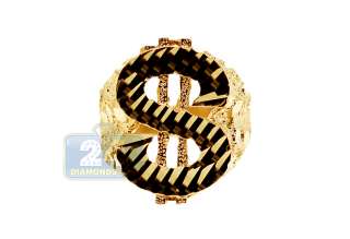 10K Yellow Gold Mens Signet Dollar Ring  