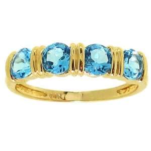  14K Yellow Gold Four Stone Band Ring Swiss Blue Topaz 