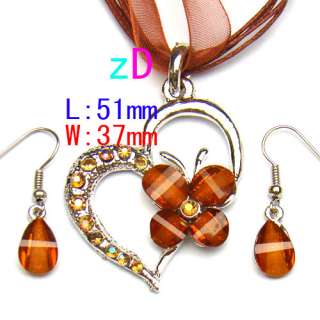   Wedding Heart Shape Gemstone Butterfly Necklace Pendant Earrings Pop