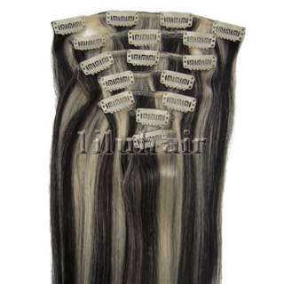 207pcs Remy clips in human hair extension #1B/613,70g/set with clips 