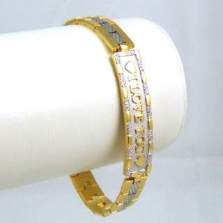 LOVE YOU 18K Y/W GOLD GP CHAIN SOLID FILL BRACELET  